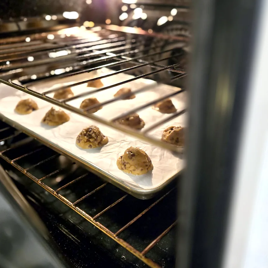 A tray of cookies in the oven